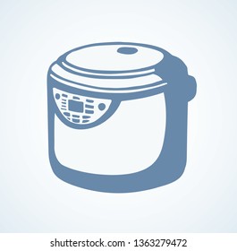 Modern metal mix cookery baker pot device on white space for text. Freehand outline black ink hand drawn healthy make toast bun loaf oven tool cup object logo in art doodle cartoon style. Closeup view