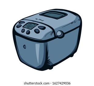 Modern metal mix cookery baker pot device on white space for text. Freehand outline black ink hand drawn healthy make toast bun loaf oven tool cup object logo in art doodle cartoon style. Closeup view