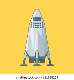 Modern metal spaceship concept in flat style on light orange background isolated vector illustration