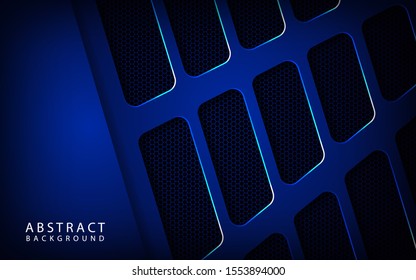 Modern metallic blue background overlap layer on dark space with abstract style for use element landing page, banner, brochure, and flyer.
