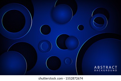 Modern metallic blue circle background overlap layer on dark space with abstract style for use element landing page, banner, brochure, and flyer.