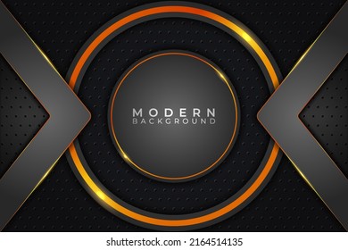 Modern Metallic Dark Background Realistic 3D Elegant Shiny Orange Circle