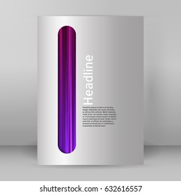 Modern metallic grey background of bright glowing perspective with purple design element. Graphic image template. Abstract vector Illustration eps 10 for your business brochure colors silver, steel