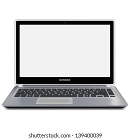 Modern metallic laptop computer with blank white screen. Vector illustration.