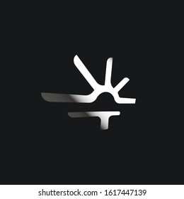 Modern metallic torch, palm tree, t letter logo template vector