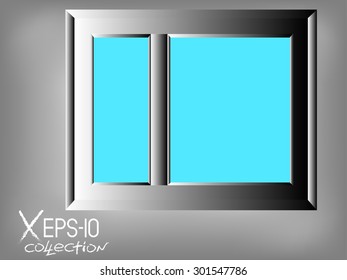 Modern metallic window and grey wall. Vector illustration