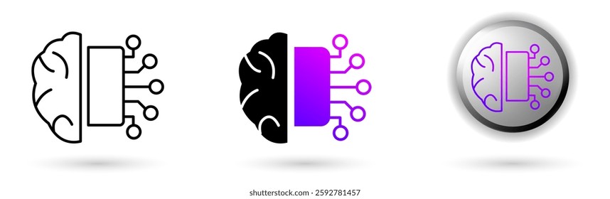 Modern Metaverse Artificial Intelligence icons represent the virtual world and future digital technology, various outline, solid and glossy effect styles, ideal for NFT, games, presentations etc.