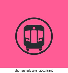 Modern metro / underground / subway train flat icon. Front view, classic style. For maps, schemes, applications and infographics. 