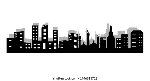 modern metropolitan city silhouette with a white background