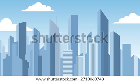 Modern metropolitan skyline vector design with tall buildings, sharp outlines, and elegant city background suitable for branding and visual content