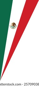 A modern Mexico flag icon with green, white, and red vertical stripes in a stylish corner flag design, featuring the national emblem at the center. Ideal for projects celebrating Mexican culture,