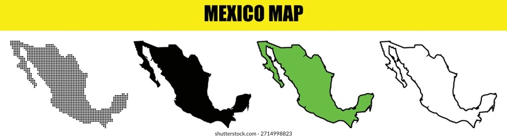 Mapa moderno da silhueta do México, com design elegante e pontilhado, ilustração vetorial mínima para conceitos de geografia, infográficos, cartazes e mídia digital