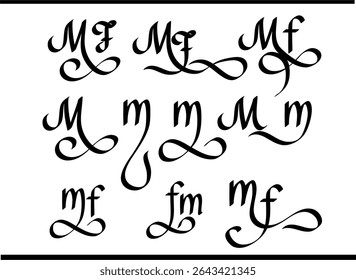 Modern MF Calligraphy: Overlapped M and F Alphabet Logo Design