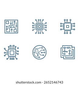 Modern Microchip Circuit Board Icons Clean Minimalist Line Art Graphics for Technology Designs