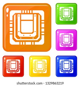 Modern microchip icons set collection vector 6 color isolated on white background