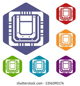 Modern microchip icons vector colorful hexahedron set collection isolated on white