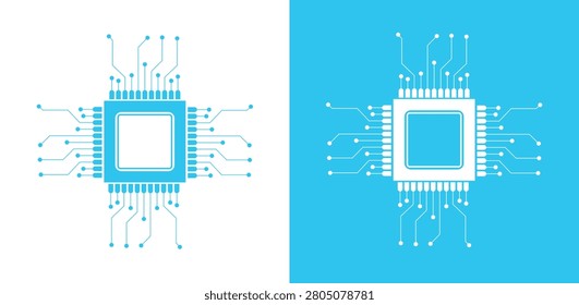 Modern microchip processor vector for AI, electronics, software, hardware, and technology branding.