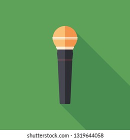 Modern microphone flat square icon with long shadows.