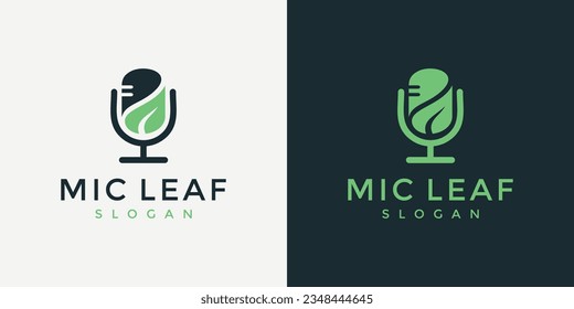 modern microphone and leaf logo design combinations