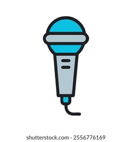 Modern microphone symbol vector illustration, featuring a sleek wired microphone design. Perfect for audio, singing, and music themes. Clean icon on a white background.