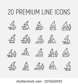 Modern microscope line icons. Premium pictogram isolated on a white background. Vector illustration. Stroke high quality symbol. Microscope icon in modern line style