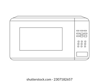 Modern microwave oven with open and closed door and lit lamp inside. Kitchen electric appliance for cooking food. Vector realistic 3d empty white microwave oven with display, buttons and glass plate.