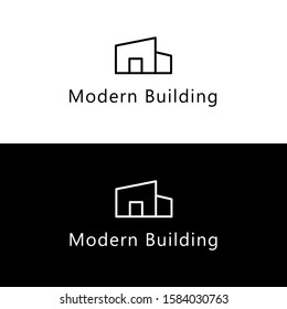 Modern Mid Century Home Real Estate. House Property Building With Outline Stroke Fill Style Logo. Vector Isolated.