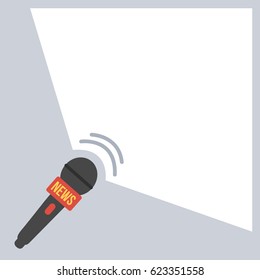 modern mike or mic with space for text & write. Microphone in a gray or grey background. News vector conceptual & creative. breaking news on TV illustration flat design style