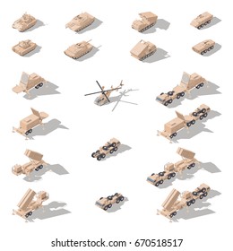 Modern Military Equipment In Desert Camouflage Isometric Icon Set Vector Graphic