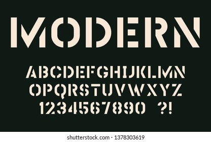 Modern Military Font Geometric Stencil Design Futuristic Cool Letters And Numbers Army Abc Vector Alphabet