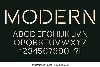 Modern Military Font Geometric Stencil Design Futuristic Cool Letters And Numbers Army Abc Vector Alphabet