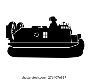 Modern Military Hovercraft Silhouette Vector Illustration Professional Naval Amphibious Landing Craft Icon Design for Defense Technology and Maritime Logistics