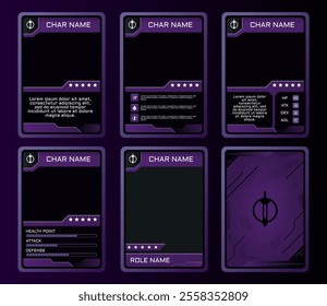 modern military themed card game template with purple-black color. card template, border template, full set card