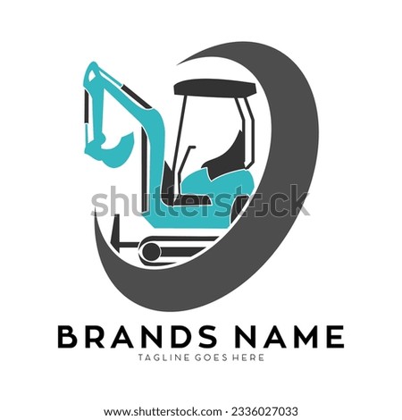Modern mini excavator illustration vector logo