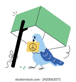 Modern mini illustration of a dove trap, doodle style 