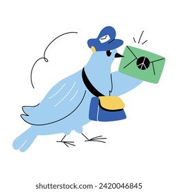 Modern mini illustration of a post pigeon, doodle style 
