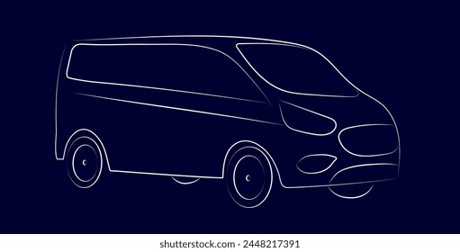 Modern minibus silhouette. White neon car silhouette for logo design, banner or marketing advertisement. Vector illustration