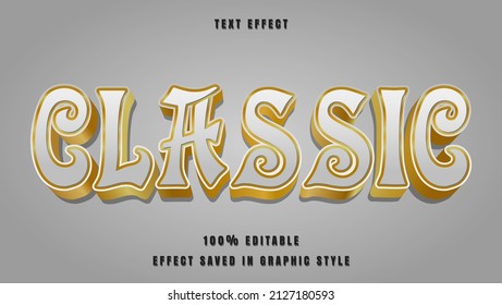 Modern Minimal 3d White In Gold Word Classic Editable Text Effect Design Template. Effect Saved In Graphic Style