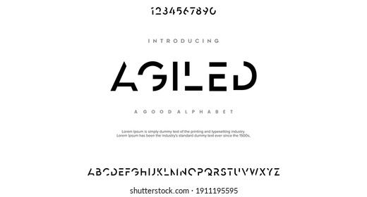 Moderne, minimale abstrakte Alphabet-Schriften. Typografie Technologie, elektronische, Film, Digital, Musik, Zukunft, Logo kreative Schriftart. Vektorgrafik