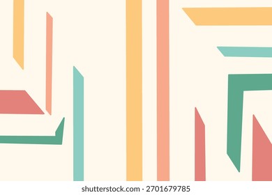 Moderner minimalabstrakter Hintergrund mit geometrischen Pastellformen und Vintage-Farbpalette. Perfekt für trendiges Grafikdesign, stylische Hintergrundbilder oder kreatives Bannerlayout