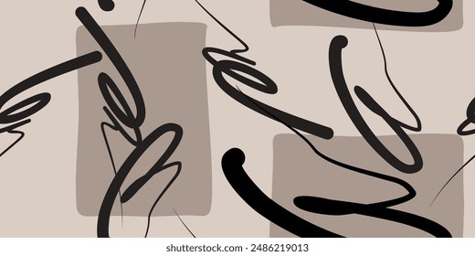 Modern minimal abstract brush shapes pattern. Collage contemporary print. Fashionable template for design
