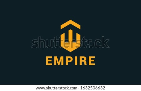 Modern minimal abstract Empire logo. This logo icon incorporate with with abstract hexagon shape and letter E in the creative way.
