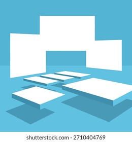 Una ilustración geométrica abstracta minimalista moderna de la etapa de la exhibición en azul y blanco, perfecta para las presentaciones del producto.