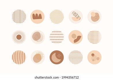 Modern minimal abstract stories highlight cover. Round icons for social media. Boho vector illustrations