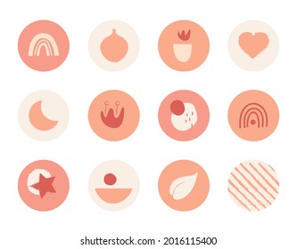 Modern minimal abstract stories highlight cover. Round icons for social media. Boho vector illustrations