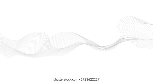 Fundo branco abstrato mínimo moderno com linhas de onda fluindo cinza apresentando movimento em camadas, transparência curvada suave e um design de arte de linha de frequência digital inspirado em tecnologia limpa