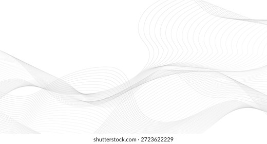Fundo branco abstrato mínimo moderno com linhas de onda fluindo cinza apresentando movimento em camadas, transparência curvada suave e um design de arte de linha de frequência digital inspirado em tecnologia limpa