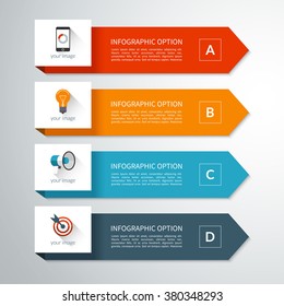 Modern minimal arrow elements for business infographics. Vector banner in material style with 4 steps, options, parts. Can be used for workflow layout, brochure, diagram, chart, report, web design