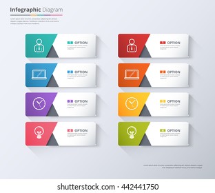 Elementos modernos de flecha mínima para infografías empresariales. Estilo de material. Ilustración vectorial. Se puede utilizar para diseño de flujo de trabajo, folleto, diagrama, gráfico, número y opciones de aumento, diseño web