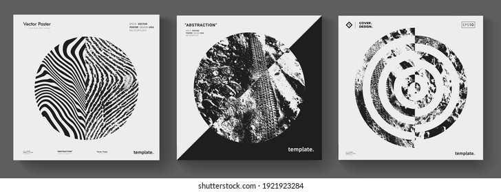 Modern Minimal Background. Abstract Geometric Music Album Cover. Textured Circle Shape Vector Design. Mid Century Art Print.